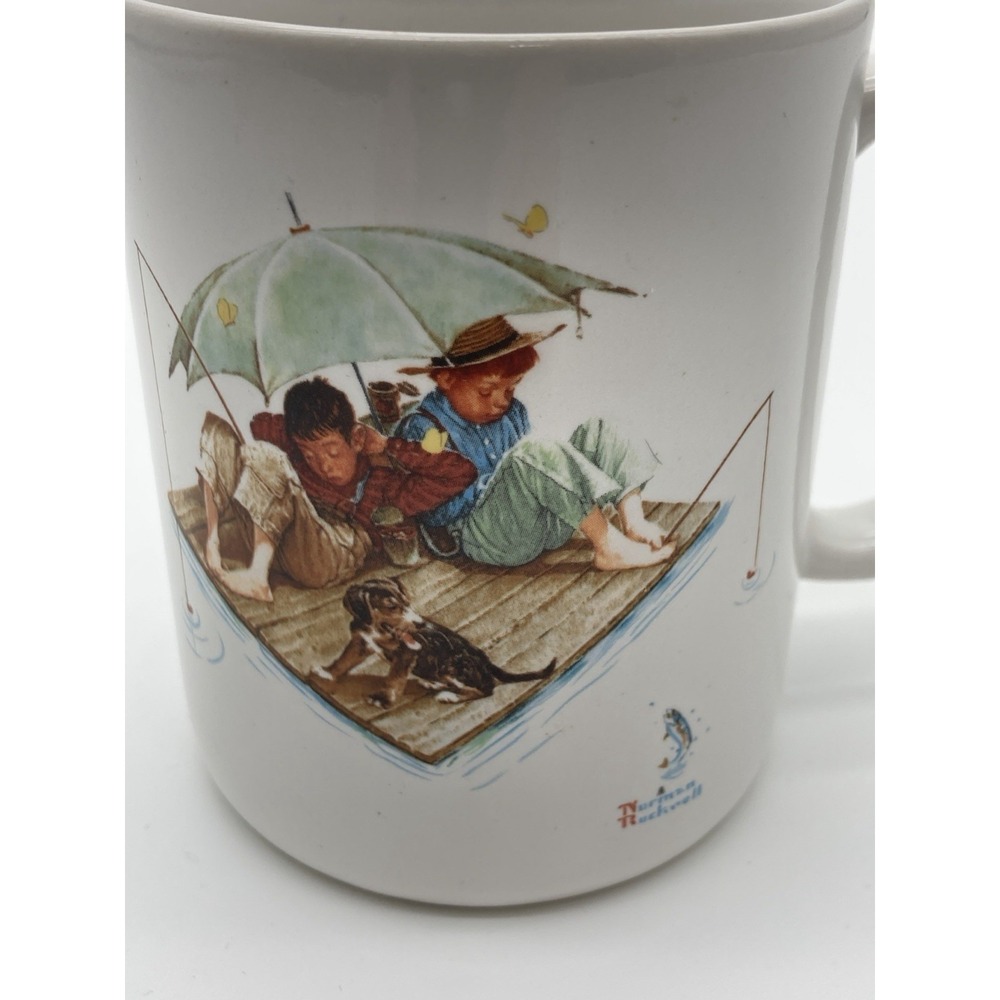 Norman Rockwell Museum Fishermans Paradise Coffee Mug Vintage 1987 Fishing Cup